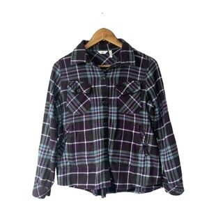 Woolrich Purple Plaid Flannel Button-Up Long Sleeve Fall Winter Size Small